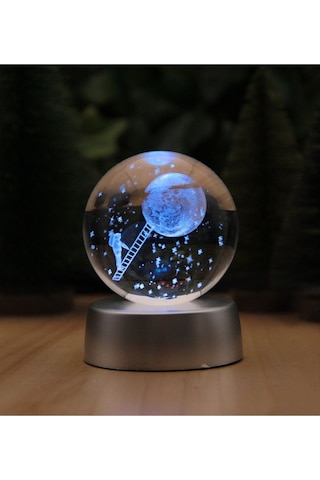 Ledli Usb'li Plastik Standlı Merdivenle Aya Çıkan Astronot Temalı Küre Renkli Rgb 3d Oda Gece Lamba Çok Renkli