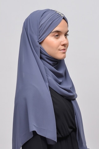 Altobeh Zarif Taşlı Drapeli Hazır Pratik Şifon Kadın Tesettür Şal - Gümüş