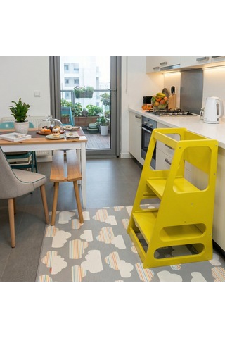 Kaidan Pure Yellow Renk Çocuk Öğrenme Kulesi-etkinlik Kulesi Ayarlanabilir Basamaklı Doğal Mdf