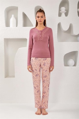 Relax Mode Kadın Dantelli Viskon Pijama Takım - 10762 VİZON