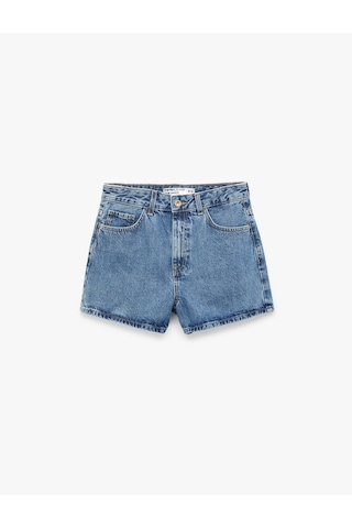 Koton Normal Bel Düğmeli Pamuklu Rahat Kalıp Mini Denim Şort Orta İndigo 6sal40003md İndigo
