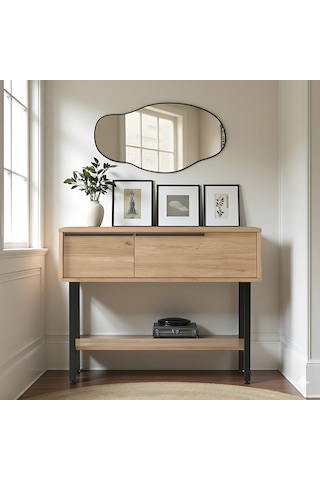 Robin Home Antre Hol Salon Aynalı Dresuar Kapaklı Metal Ayaklı No1 Sepet Kahverengi