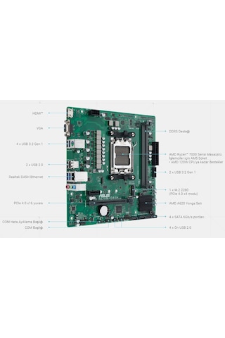 Asus Pro A620m-dash-csm Ddr5 Hdmı Pcıe 4.0 Am5 Matx Kurumsal Anakart