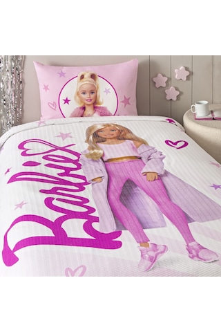 Taç Lisanslı Barbie Light Tek Kişilik Pamuk Pike Takımı 000000001000050173 Çok Renkli
