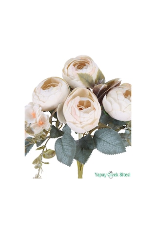 Yapay Çiçek Sitesi Yapay Şakayık Görünümlü Premium Ranunkulus Demeti 35 Cm Ekru Beyaz
