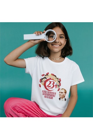 Alpşan Ticaret 23 Nisan Tişörtleri 23 Nisan T-shirt Beyaz Çocuk Yetişkin Tişört Unisex T-shirt Çocuk Bayramı 60 Beyaz