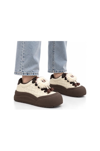 Look Life Miu Miu Çıkartılabilir Tüylü Figür Detaylı Kalın Taban Kadın Sneaker Bej