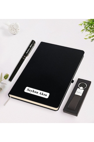 Kişiye Özel Metal Roller Kalem - Ciltli Defter - Anahtarlık Seti