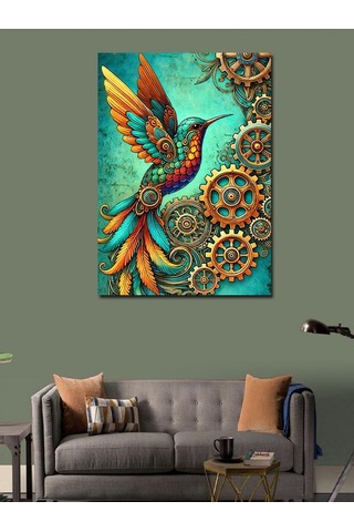 Kanvas Tablo Mekanik Kuş Ve Sanat Çarkları 70cmx100cm