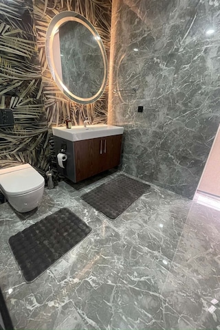 Modern Bubble Yıkanabilir Kaymaz Peluş Banyo Paspası Halısı 2'li Klozet Takımı 60x100 Ve 50x60 Antrasit