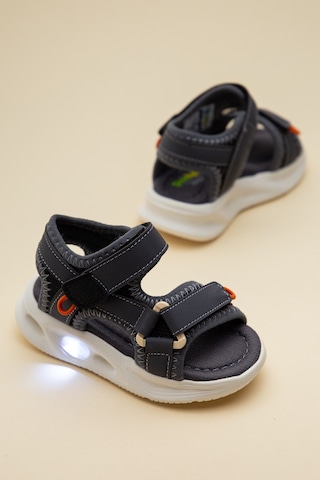 Şirin Bebe Şirinbebe Ortopedik Erkek Bebek Sandalet Füme Işıklı Taban Cırtlı Yan Kapalı-4752