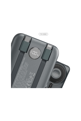 Lenyes Pw1006d Dijital Led Ekranlı Standlı Wireless Powerbank 15w 10000mah Gri