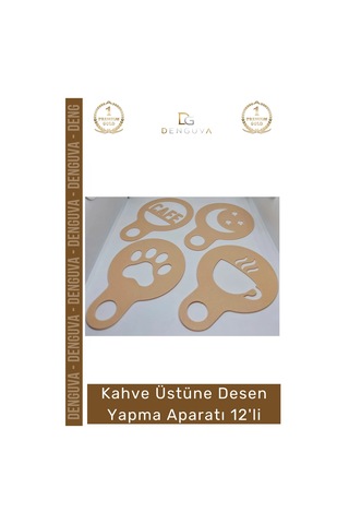 Kahvedeseni Seti Barista Latte Art Stencil 3d Baskı Takımı Kahve Üstüne Desen Yapma Aparatı 12'li Çok Renkli