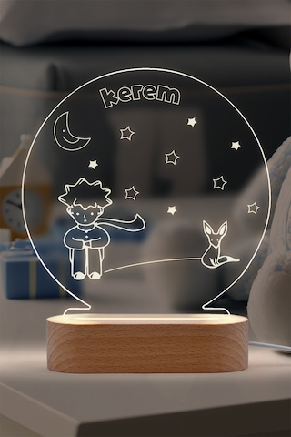 Küçük Prens Kişiye Özel Led Gece Lambası Masif Ahşap Tabanlı Usb Kablolu Pleksi Led Gece Lambası