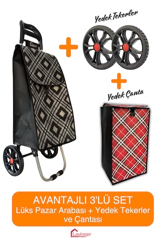 Pazar Arabası Plus Avantajlı 3' Lü Set Pazar Arabası + Yedek Tekeri + Yedek Çantası. Siyah