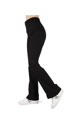 Lavajeans - Kadın Siyah Yüksek Bel Ispanyol Paça Keten Pantolon Siyah