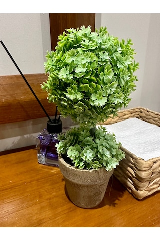 24 Cm Yapay Çiçek - Hediyelik Saksılı Dekoratif Şimşir Topu Yeşil