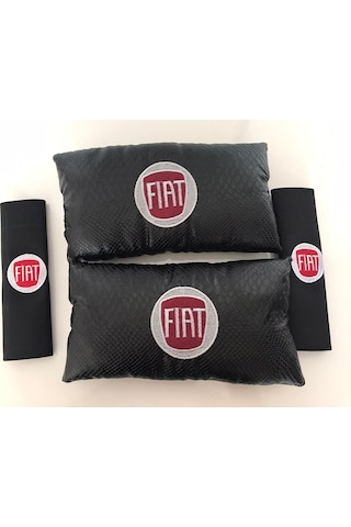 Fiat Nakışlı Egea Linea Deri 1 Çift Boyun Yastık Ve 1 Çift Kemer Pedi Siyah