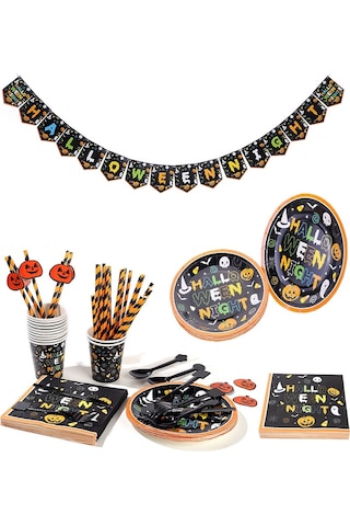 24 Kişilik Set  Partisi Sofra Seti Masa Örtüsü Kağıt Tabak Afiş Samansız