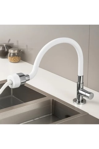 Mucit Home Beyaz Renkli Oynar Başlıklı Tasarruflu Silikon Musluk Başlığı Kubar Beyaz