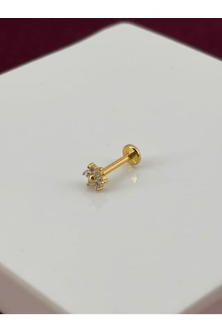 Minimal Güneş Şekilli Ve Taşlı Gold Piercing Gold