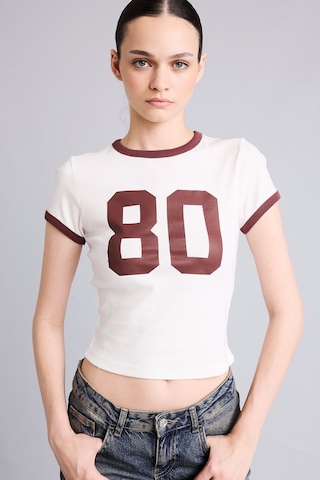Defacto Fitted Bisiklet Yaka Baskılı Şerit Detaylı Fitilli Crop Tişört I6805ax26auwt32 Beyaz-wt32