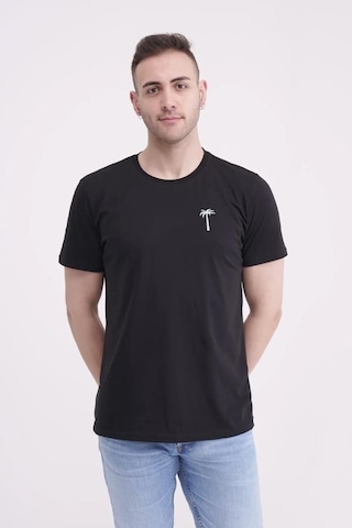 The Socks Company 23scts228u Palmiye Nakışlı Bisiklet Yaka Siyah Tshirt 001