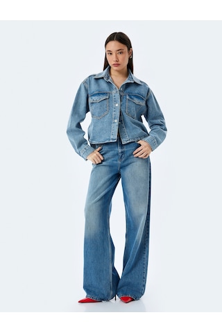 Koton Cep Detaylı Klasik Yaka Düğmeli Denim Ceket Açık İndigo 5sal50004md Açık İndigo