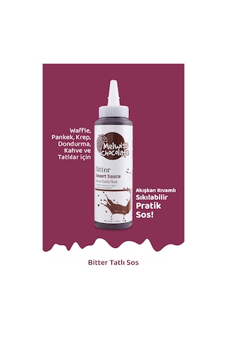 Melwiss Chocolate Bitter Çikolata Sosu - Waffle Krep Pankek Çikolata Sosu 330 G