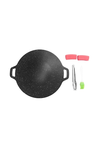 34cm Açık Hava Kamp Izgara Plakası Yapışmaz Kore Barbekü Plakası Siyah