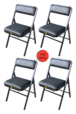 Hey 4'lü Katlanır Kamp Sandalyesi Piknik Sandalyesi Siyah Baklava Siyah