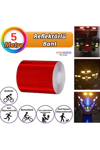 Reflektörlü Reflektif Fosforlu Şerit Bant Petekli Reflekte I Kaz Bandı 5 Cm X 5 Metre Kırmızı
