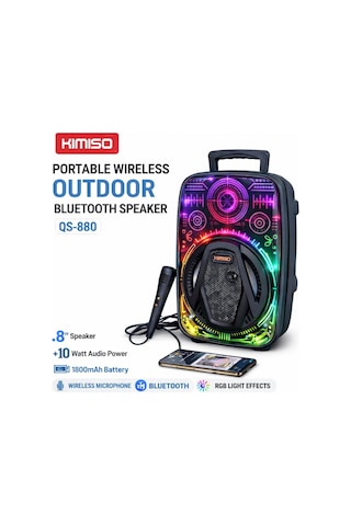 Platoon Pl-4657 Bt Usb Sd Aux 8 İnç Mikrofonlu Anfi Yüksek Ses Taşınabilir Rgb Işıklı Hoparlör