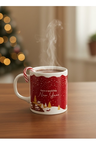 Yılbaşı Dekor Seramik Kupa 260 Ml Beyaz