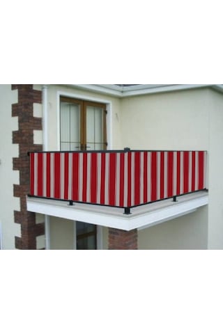 Ceylan Home Balkon Demiri Perdesi Bağcıklı Kırmızı Beyaz Çizgili Beyaz - Kırmızı