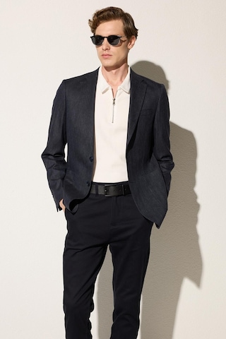 Tudors Erkek Slim Fit Mono Yaka Çift Yırtmaçlı Casual Lacivert Tek Ceket-33912 Lacivert