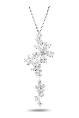 Brezza Lusso Jewelry Işıltılı Pırlanta Model Çiçek Demeti Kadın Gümüş Kolye 45 CM 45 CM