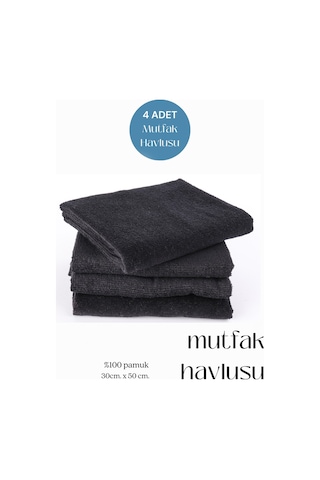 4 Adet Mutfak Havlusu El Yüz Havlusu Siyah