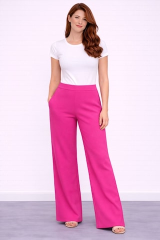 Neden Tekstil Beli Lastikli Bol Paça Polyester Pantolon - Fuşya