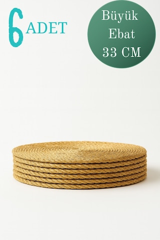 Yunusoğlu Home Hasır Jüt Supla 6'lı Set Amerikan Servis 33 Cm Çap Supla 6'lı Altın