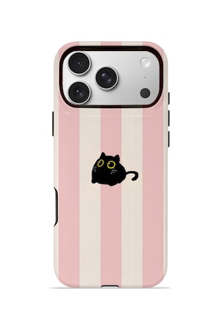 Apple iPhone Uyumlu 17 Pro Max Vorian Çift Katmanlı Magsafe Kılıf Midnight Cat Stripe