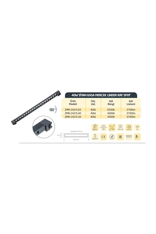 Zmr 40w Siyah Kasa Opak Lıneer Ray Spot Günışığı 3200k Gün Işığı