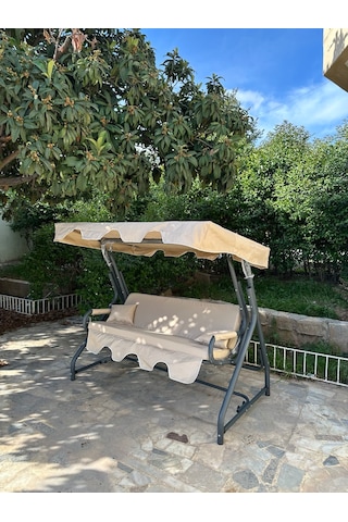 3 Kişilik Hamak Zırh Demir Bahçe Balkon Teras Salıncağı Krem