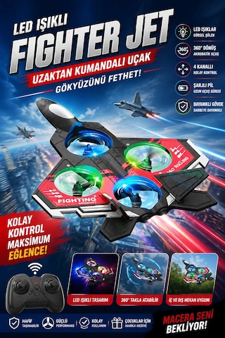 Led Işıklı Oyuncak Drone Fighter Jet Tasarımlı Uzaktan Kumandalı Uçak Standart