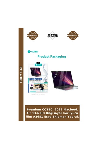 Premium Coteci 2022 Apple MacBook Uyumlu Air 13.6 Hd Bilgisayar Koruyucu Film A2681 Eşya Ekipman Yaprak