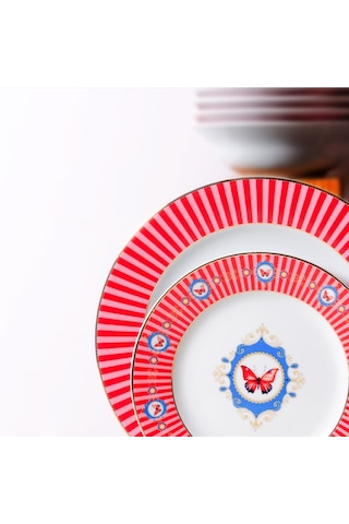 Güral Porselen Eclat Rouge 24 Parça Yemek Takımı Çok Renkli