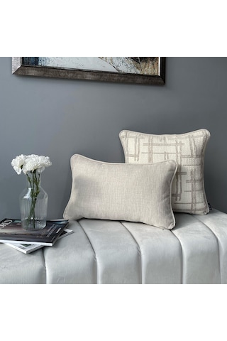 Lidoma Home "grid & Solid" Dokulu Desenli Kırlent Kılıfı Seti Bej