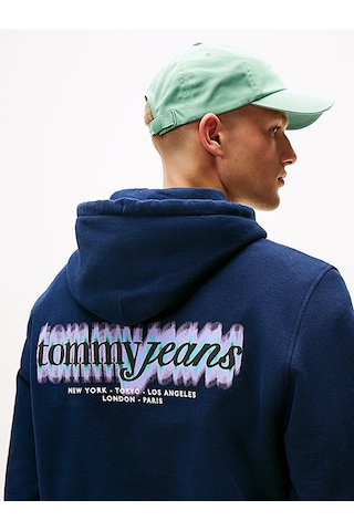 Tommy Hilfiger Tjm Reg Blur Scrpt Bck Hood Ext Erkek Mavi Kazak - Dm0dm22112 Mavi