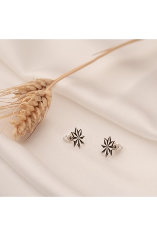 Dkmn Gümüş 925 Ayar Gümüş Kazımalı Yıldız Unisex Sembol Küpe