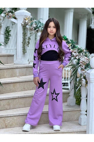 Star Style Kız Çocuk 3'lü Takım - 3/12 Yaş - 31517 Mor